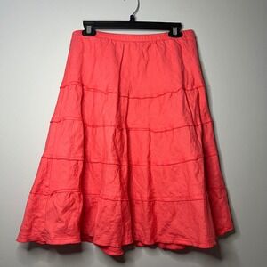 Soft Surroundings‎ Tiered Skirt Coral 100% Linen Elastic Waist Coastal Medium